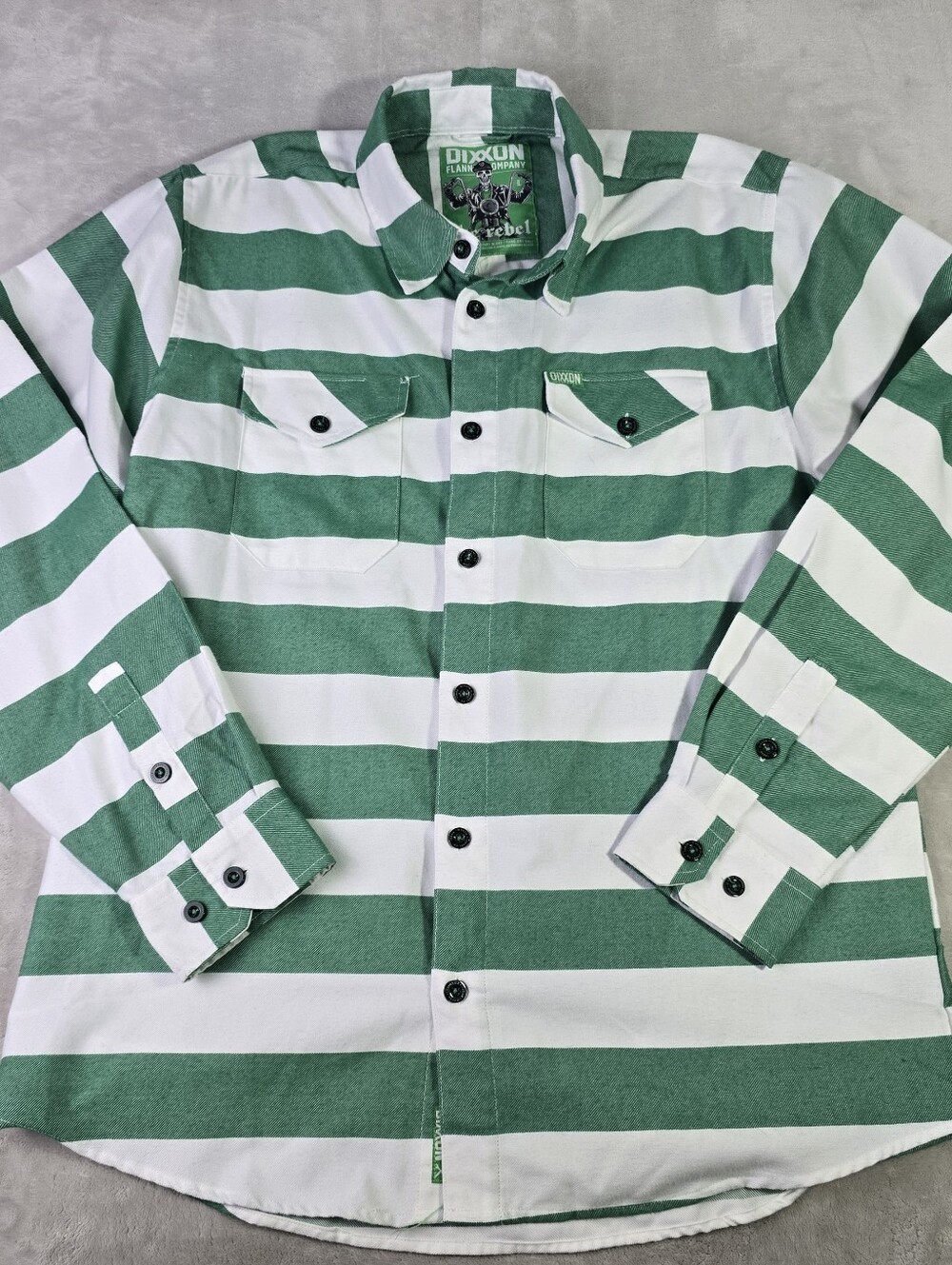 Dixxon Flannel Co The Rebel Green White Striped Button Down Shirt Mens Large